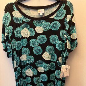 Reduced: NWT LulaRoe Olive Top Black Teal White w/Roses Size XL